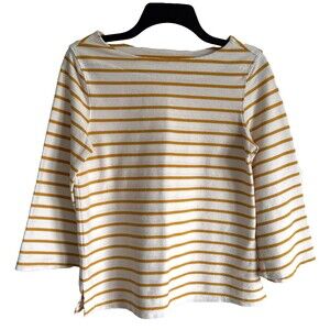 Old Navy Gold Stripe Top Boat Neck Textured Shirt 3/4 Sleeve Small